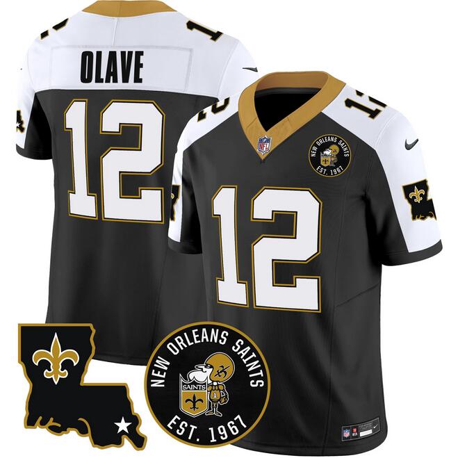 Men's New Orleans Saints #12 Chris Olave Black F.U.S.E. EST. 1967 Patch Vapor Stitched Jersey Men's New Orleans Saints #12 Chris Olave Black F.U.S.E. EST. 1967 Patch Vapor Stitched Jersey